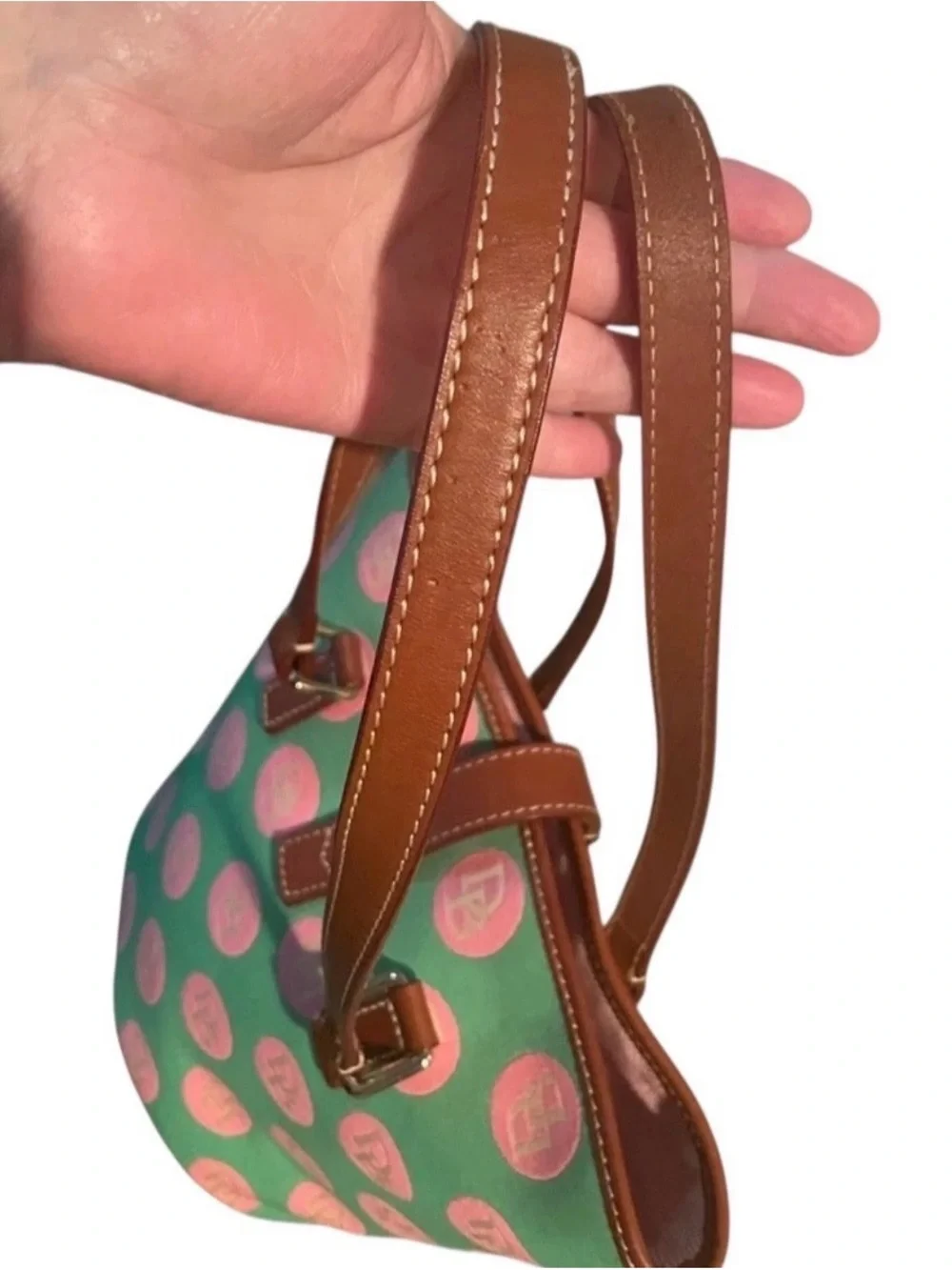 Vintage Dooney & Bourke Rare Color Bucket Bag/ Purse- Monogram Pink & Green